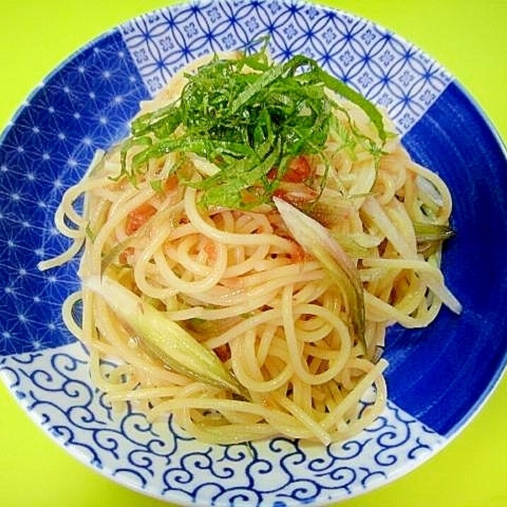 梅とみょうが大葉の和風冷やしパスタ